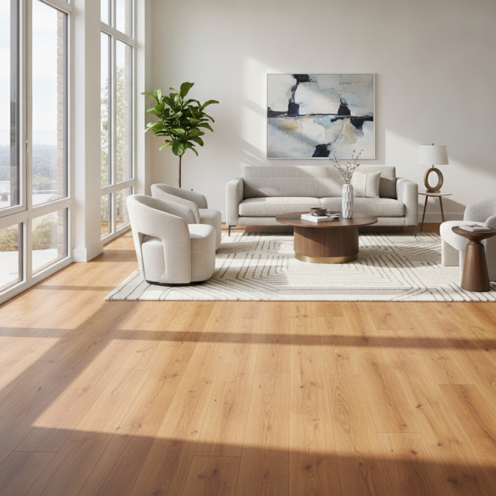 New luxury vinyl plank flooring installed in a bright modern room